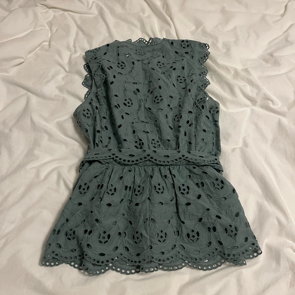 Rebecca Taylor Sage Green Eyelet Sleeveless Tie-Waist Top - Picture 4 of 4